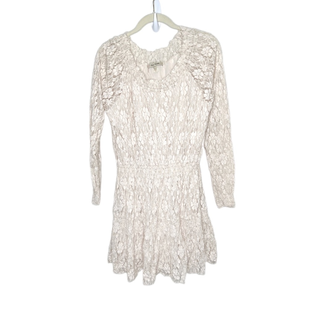 Free People | Stretchy Lace Long Sleeve Romantic Cream Dress XS